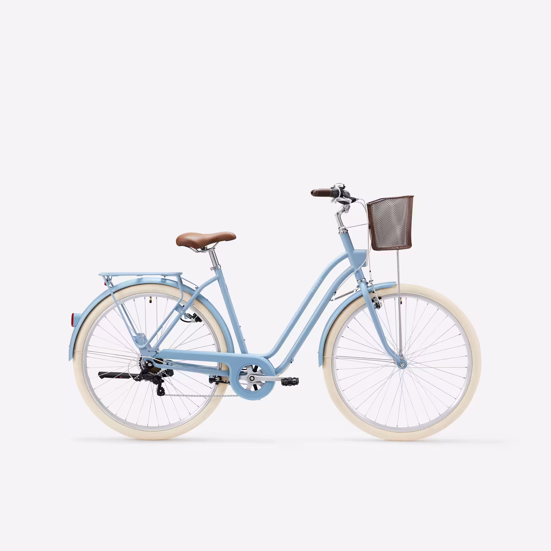 Vélo de Ville ELOPS 520 Cadre Bas – 6 Vitesses – Équipé Panier & Dynamo – Bleu Jeans